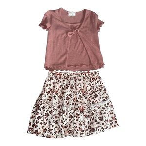 Btween Pink Top and Leopard Print Skort Set